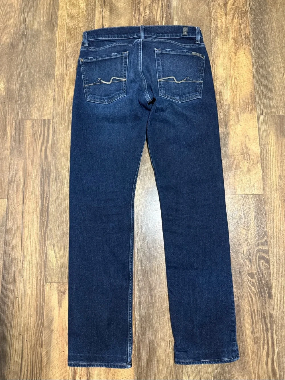 7 For All Mankind Slimmy Straight Jeans Mens 31 x 32 Blue Dark Wash Whiskered